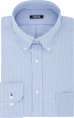 IZOD mens Regular Fit Stretch Button Down Collar Check Dress Shirt, Blue, 17 -17.5 Neck 34 -35 Sleeve X-Large US in Saudi Arabia