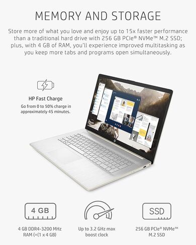 HP 17 Laptop PC, AMD Ryzen 3 5300U, 4 GB RAM, 256 GB SSD, 17.3" HD+ Display, Windows 11 Home, Wi-Fi & Bluetooth Combo, Long Battery Life, HD Webcam, Custom-Tuned Speakers (17-cn0020nr, 2022) in Saudi Arabia