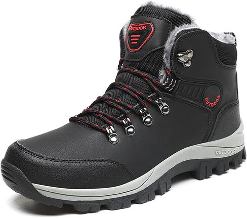 Men's Lightweight Snow Boots Men Winter Warm Lining Anti-Slip Mid Top Leather Sneakers for Hiking Working Driving Outdoor Trekking Hiker Shoes in Kuwait