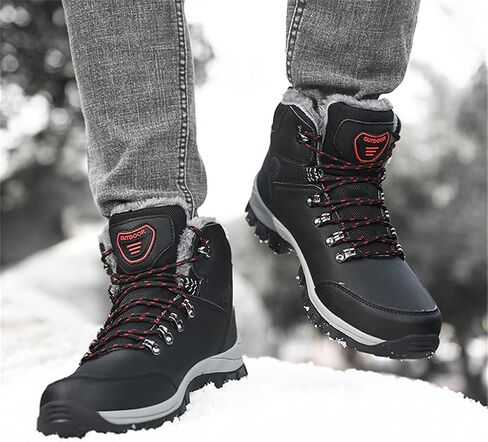 Men's Lightweight Snow Boots Men Winter Warm Lining Anti-Slip Mid Top Leather Sneakers for Hiking Working Driving Outdoor Trekking Hiker Shoes in Kuwait