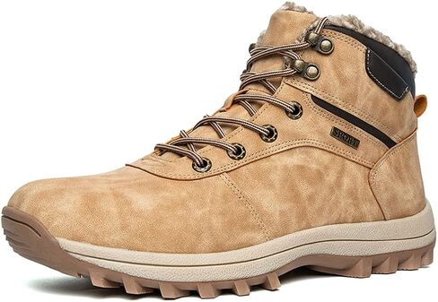 Men's Lightweight Snow Boots Men Winter Warm Lining Anti-Slip Mid Top Leather Sneakers for Hiking Working Driving Outdoor Trekking Hiker Shoes in Saudi Arabia