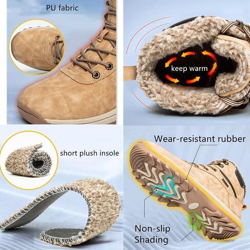 Men's Lightweight Snow Boots Men Winter Warm Lining Anti-Slip Mid Top Leather Sneakers for Hiking Working Driving Outdoor Trekking Hiker Shoes in Saudi Arabia