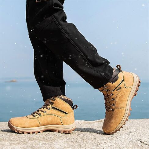 Men's Lightweight Snow Boots Men Winter Warm Lining Anti-Slip Mid Top Leather Sneakers for Hiking Working Driving Outdoor Trekking Hiker Shoes in Saudi Arabia