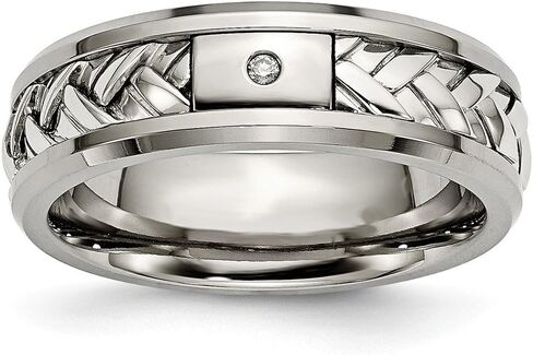Sonia Jewels Titanium/Sterling Silver Inlay Polished 1pt. Diamond 7mm Wedding Band in Saudi Arabia