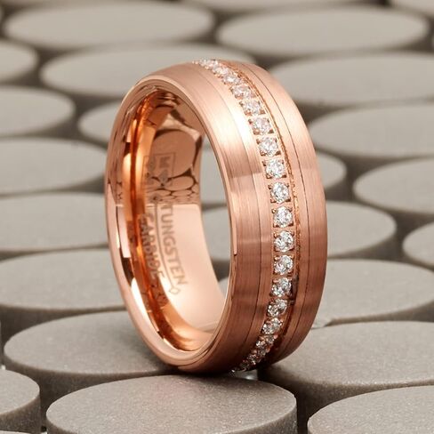 Metal Masters Co. Mens Rose Goldtone Eternity Tungsten Carbide Ring Dome Wedding Band CZ 8MM in Kuwait
