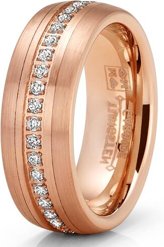 Metal Masters Co. Mens Rose Goldtone Eternity Tungsten Carbide Ring Dome Wedding Band CZ 8MM in Kuwait