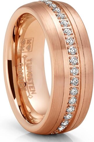 Metal Masters Co. Mens Rose Goldtone Eternity Tungsten Carbide Ring Dome Wedding Band CZ 8MM in Kuwait