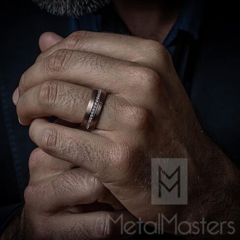 Metal Masters Co. Mens Rose Goldtone Eternity Tungsten Carbide Ring Dome Wedding Band CZ 8MM in Kuwait