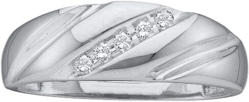 Dazzlingrock Collection 10kt White Gold Mens Round Diamond Wedding Band Ring 1/10 ctw in Kuwait