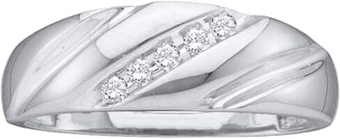 Dazzlingrock Collection 10kt White Gold Mens Round Diamond Wedding Band Ring 1/10 ctw in Kuwait