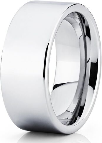 Silly Kings 12mm Polished Silver Tungsten Carbide Wedding Ring Flat Shiny Comfort Fit Band Mens in Saudi Arabia