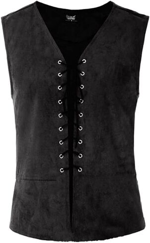 Men's Women's Renaissance Halloween Costume Medieval Vest Cap Sleeve Stand Collar Lace-up Vest Pirate Costume in Saudi Arabia