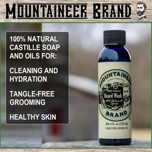 Mountaineer Brand Beard Wash - All-Natural Beard Shampoo, Thick Lather & Deep Clean Beard Wash For Men With Cedar Wood Oil, Fir Needle Oil, Eucalyptus Leaf Oil - WV Citrus & Spice Scent, 4 oz. in Saudi Arabia
