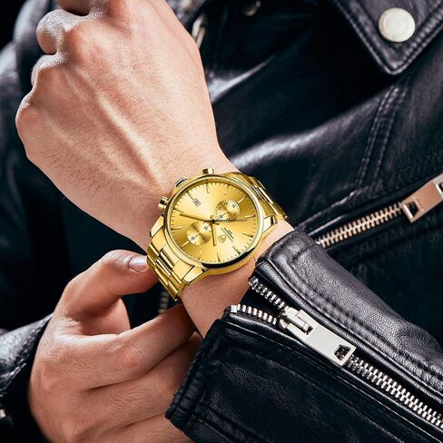 ساعات رجال الأعمال الأنيقة من GOLDEN HOUR مع ساعة كوارتز كرونوغراف مقاومة للماء من الفولاذ المقاوم للصدأ للرجال، وتاريخ تلقائي in Kuwait