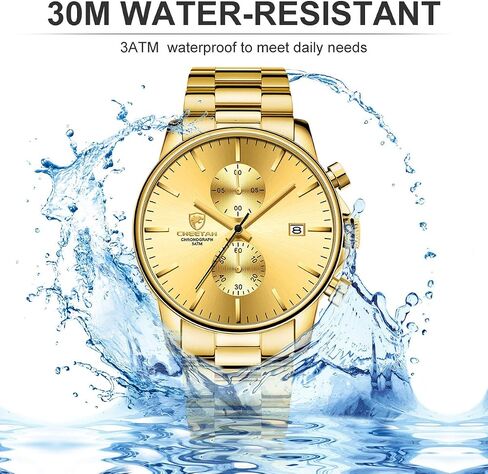 ساعات رجال الأعمال الأنيقة من GOLDEN HOUR مع ساعة كوارتز كرونوغراف مقاومة للماء من الفولاذ المقاوم للصدأ للرجال، وتاريخ تلقائي in Kuwait