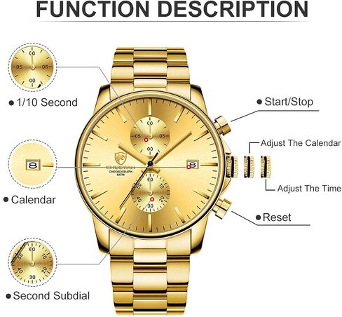 ساعات رجال الأعمال الأنيقة من GOLDEN HOUR مع ساعة كوارتز كرونوغراف مقاومة للماء من الفولاذ المقاوم للصدأ للرجال، وتاريخ تلقائي in Kuwait