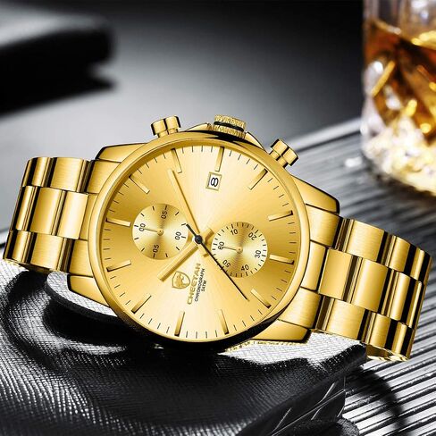 ساعات رجال الأعمال الأنيقة من GOLDEN HOUR مع ساعة كوارتز كرونوغراف مقاومة للماء من الفولاذ المقاوم للصدأ للرجال، وتاريخ تلقائي in Kuwait