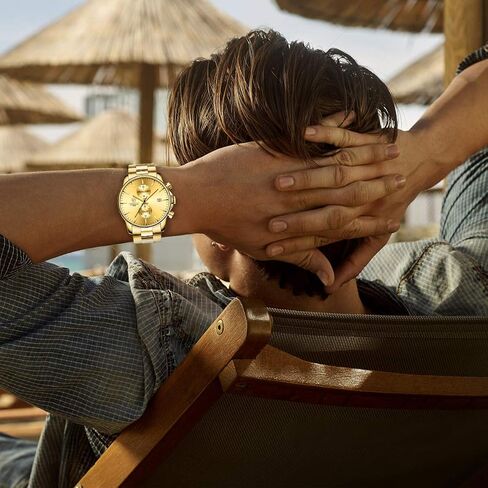 ساعات رجال الأعمال الأنيقة من GOLDEN HOUR مع ساعة كوارتز كرونوغراف مقاومة للماء من الفولاذ المقاوم للصدأ للرجال، وتاريخ تلقائي in Kuwait
