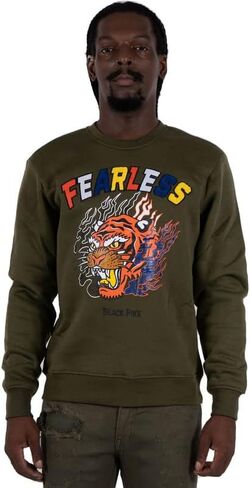 Men's "Fearless" Tiger Graphic Multi Texture Sweatshirt | Fierce Hip Hop Rapper Style Clothing in Saudi Arabia