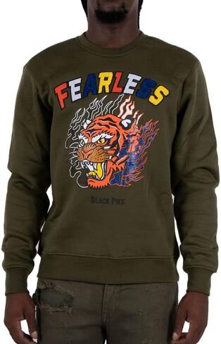 Men's "Fearless" Tiger Graphic Multi Texture Sweatshirt | Fierce Hip Hop Rapper Style Clothing in Saudi Arabia