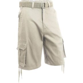 Hat and Beyond Mens Twill Cargo Shorts Belt Loose Fit Cotton Multi Pocket Outerwear