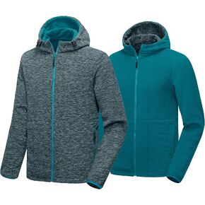 Little Donkey Andy Men's Reversible Fleece Jacket Warm Breathable Thick Hooded Thermal Jacket for Hiking Camping Travel