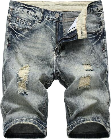 chouyatou Men's Classic Fit Stylish Distressed Straight Leg Ripped Denim Shorts in Saudi Arabia