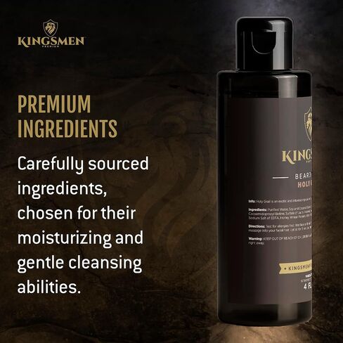 Beard Wash - Kingsmen Premium - Holy Grail, Shower-Fresh Scent Beard Shampoo - Moisturizing Ingredients, Gentle Cleanser for Beards and Mustaches - Men’s Grooming Beard Wash For Beard Growth in Saudi Arabia
