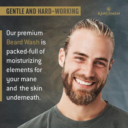 Beard Wash - Kingsmen Premium - Holy Grail, Shower-Fresh Scent Beard Shampoo - Moisturizing Ingredients, Gentle Cleanser for Beards and Mustaches - Men’s Grooming Beard Wash For Beard Growth in Saudi Arabia