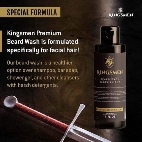 Beard Wash - Kingsmen Premium - Holy Grail, Shower-Fresh Scent Beard Shampoo - Moisturizing Ingredients, Gentle Cleanser for Beards and Mustaches - Men’s Grooming Beard Wash For Beard Growth in Saudi Arabia