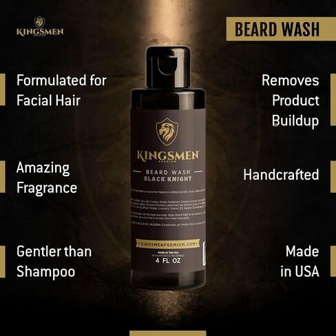 Beard Wash - Kingsmen Premium - Holy Grail, Shower-Fresh Scent Beard Shampoo - Moisturizing Ingredients, Gentle Cleanser for Beards and Mustaches - Men’s Grooming Beard Wash For Beard Growth in Saudi Arabia