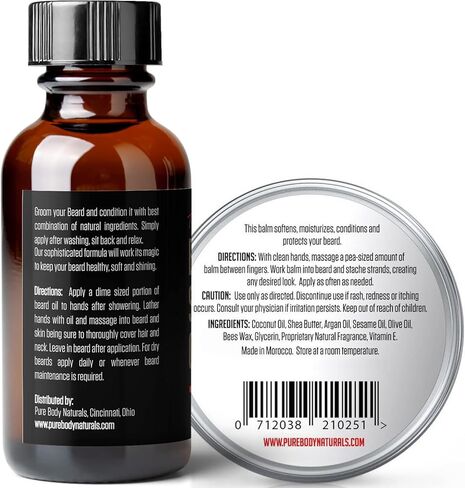 مجموعة زيت اللحية وبلسم اللحية للعناية بالشارب واللحية - قم بترويض وترطيب اللحية مع مجموعة العناية الفاخرة هذه من بيور بودي ناتشورالز، زيت (2 أونصة سائلة) وبلسم in Kuwait