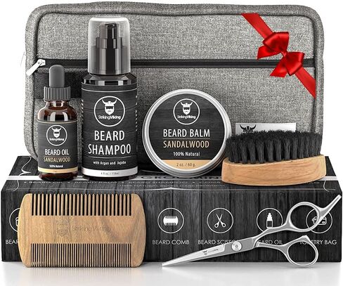 Beard Grooming Kit - Premium Beard Care Products for Men – Beard Shampoo, Beard Oil, Beard Balm Butter, Beard Brush, Wooden Comb, Mustache Scissors, & Toiletry Bag by Striking Viking in Kuwait
