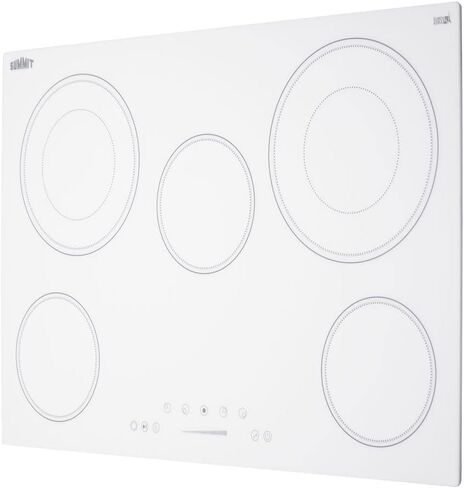 Summit Appliance CR5B30T8W 30" Wide 5-Burner Radiant Cooktop, White, Ceramic Glass Surface, Digital Touch Controls, 9 Power Levels, Programmable Timer, Residual Heat Indicator, 208-240v Operation in Saudi Arabia