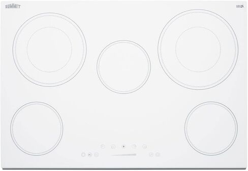 Summit Appliance CR5B30T8W 30" Wide 5-Burner Radiant Cooktop, White, Ceramic Glass Surface, Digital Touch Controls, 9 Power Levels, Programmable Timer, Residual Heat Indicator, 208-240v Operation in Saudi Arabia