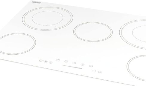 Summit Appliance CR5B30T8W 30" Wide 5-Burner Radiant Cooktop, White, Ceramic Glass Surface, Digital Touch Controls, 9 Power Levels, Programmable Timer, Residual Heat Indicator, 208-240v Operation in Saudi Arabia