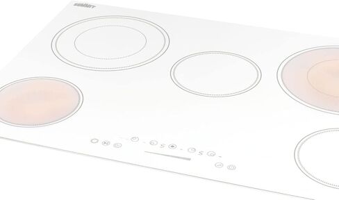 Summit Appliance CR5B30T8W 30" Wide 5-Burner Radiant Cooktop, White, Ceramic Glass Surface, Digital Touch Controls, 9 Power Levels, Programmable Timer, Residual Heat Indicator, 208-240v Operation in Saudi Arabia