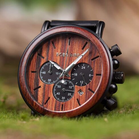 BOBO BIRD Men’s Casual Wrist Watch, Wood & Stainless Steel Watch with Luminous Pointers, Classic Analog Watches with Gift Box in Kuwait