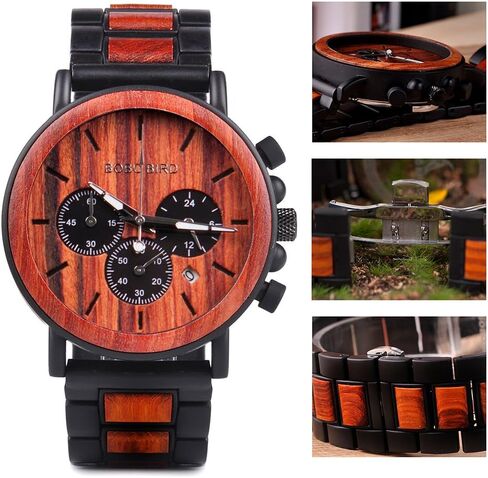 BOBO BIRD Men’s Casual Wrist Watch, Wood & Stainless Steel Watch with Luminous Pointers, Classic Analog Watches with Gift Box in Kuwait