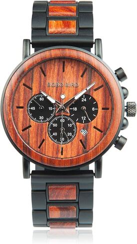 BOBO BIRD Men’s Casual Wrist Watch, Wood & Stainless Steel Watch with Luminous Pointers, Classic Analog Watches with Gift Box in Kuwait
