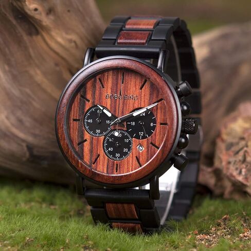 BOBO BIRD Men’s Casual Wrist Watch, Wood & Stainless Steel Watch with Luminous Pointers, Classic Analog Watches with Gift Box in Kuwait