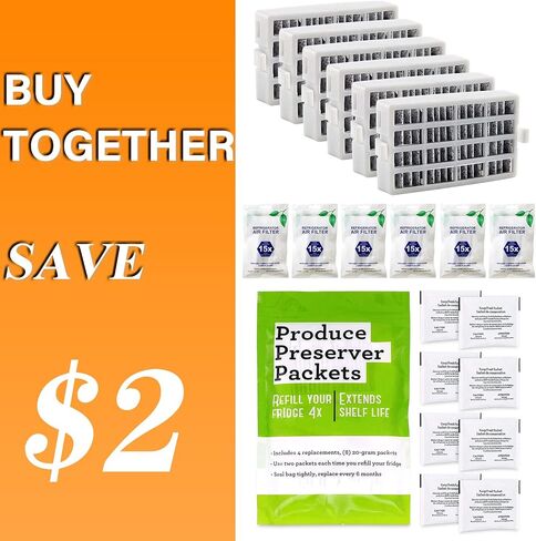 Funmit 6 Pack W10311524 AIR1 FreshFlow Air Filter and 8 Pack W10346771A Fresh Flow Produce Preserver Keep Fresh Packet Refill in Saudi Arabia