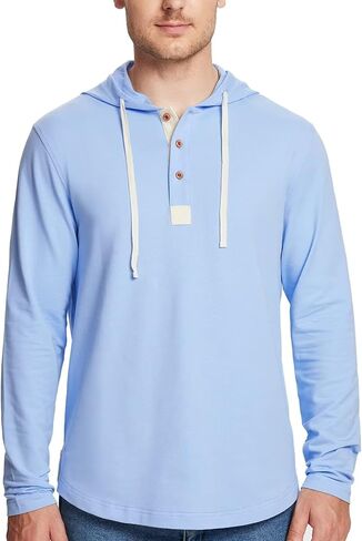 VEBOON بلوفر رجالي بغطاء للرأس رياضي بأكمام طويلة مع قلنسوة للرجال خفيف الوزن وقمصان من مزيج القطن الصلب in Kuwait