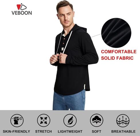VEBOON Mens Hoodies Pullover Athletic Long Sleeve Hoody Sweatshirts for Men Lightweight Drop Cut Solid Cotton Blend Shirts in Saudi Arabia