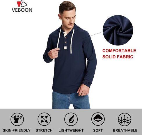 VEBOON Mens Hoodies Pullover Athletic Long Sleeve Hoody Sweatshirts for Men Lightweight Drop Cut Solid Cotton Blend Shirts in Saudi Arabia