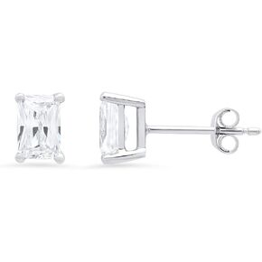 2.1ct Brilliant Emerald Cut Solitaire Fine Jewelry White Created Sapphire Pair of Stud Earrings Solid 14k White Gold Butterfly Push Back in Saudi Arabia