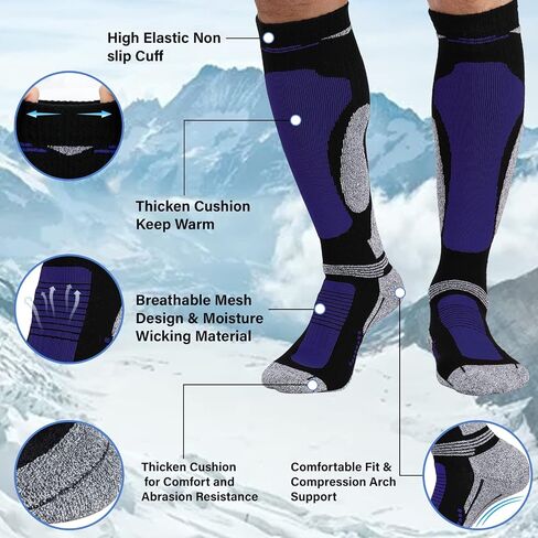 Merino Wool Ski Socks for Mens Womens Knee High Thermal Snowboarding Socks for Cold Weather in Saudi Arabia