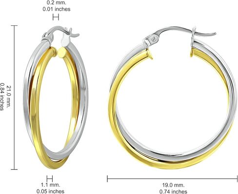 Hoops & Loops 925 Sterling Silver Intertwining Double Square Tube Two-Tone Polished Round Hoop Earrings for Women Teen Girls in Saudi Arabia