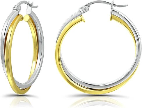 Hoops & Loops 925 Sterling Silver Intertwining Double Square Tube Two-Tone Polished Round Hoop Earrings for Women Teen Girls in Saudi Arabia