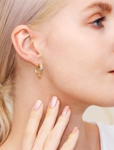 Hoops & Loops 925 Sterling Silver Intertwining Double Square Tube Two-Tone Polished Round Hoop Earrings for Women Teen Girls in Saudi Arabia